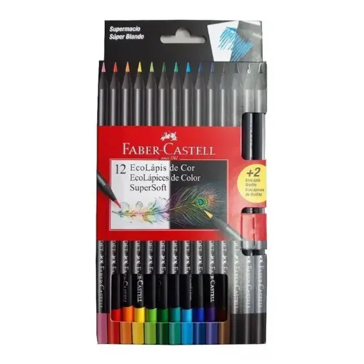 Imagen de Eco lapices de color Super soft "FABER-CASTELL" en caja de 12 colores +2 de grafito 120724