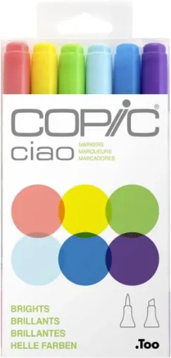 Imagen de Marcador profesional COPIC CIAO alcohol doble punta set de 6 colores con tonalidades Brillantes Luminosos