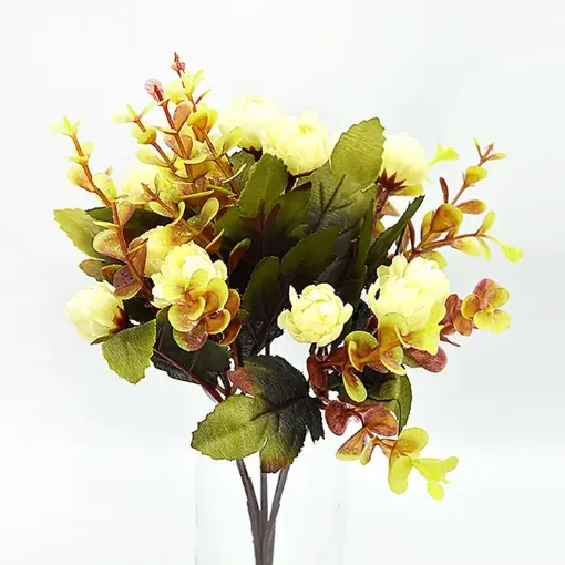 Imagen de Ramo de flores artificiales mini crisantemos cerrados de 20cms 13 flores color Amarillo verdoso