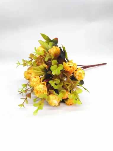 Imagen de Ramo de flores artificiales mini crisantemos cerrados de 20cms 13 flores color Amarillo fuerte