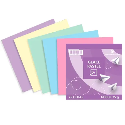 Imagen de Papel Glace 75grs "DL" paquete de 14 hojas de 11x11cms de colores Pastel