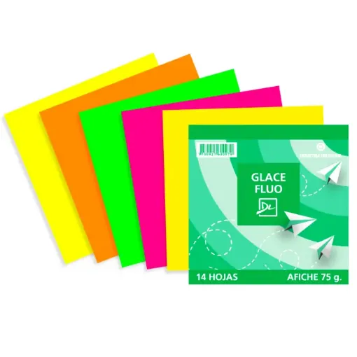 Imagen de Papel Glace 75grs "DL" paquete de 14 hojas de 11x11cms de colores Fluo