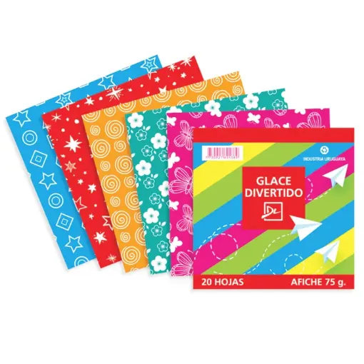 Imagen de Papel Glace 75grs "DL" paquete de 14 hojas de 11x11cms de colores Divertidos
