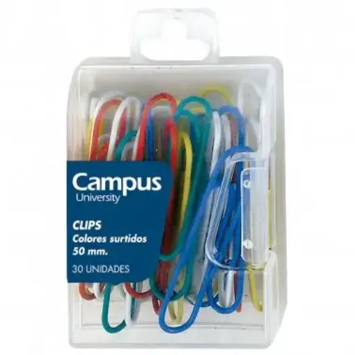 Imagen de Clips CAMPUS colores surtidos de 50mm en caja x30 unidades