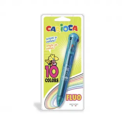 Imagen de  Boligrafo con 10 colores Carioca cuerpo transparente fluo en Blister
