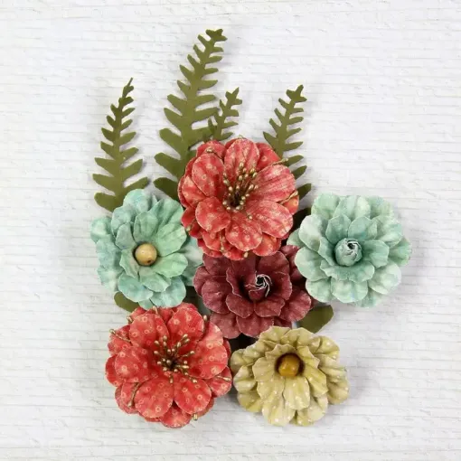 Imagen de Apliques Little Birdie Flores de 5cms. y hojas artesanales Parisian *10 piezas