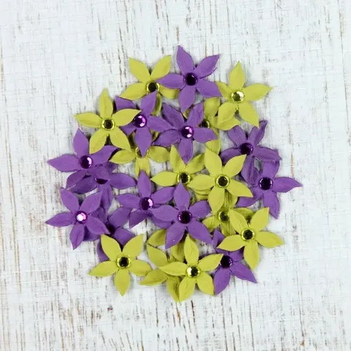Imagen de Apliques Little Birdie flores mini estrella 5 petalos con centro gema *25 unidades