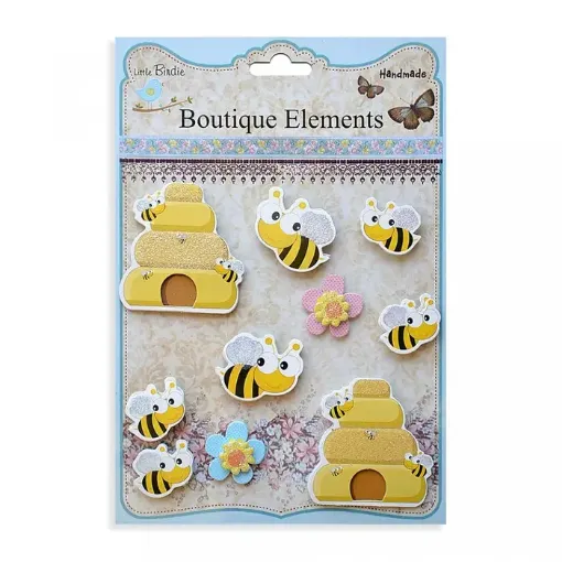 Imagen de Apliques Little Birdie con glitter abejas y colmenas *8 piezas