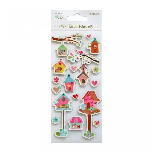 Imagen de Apliques Little Birdie Sticker adhesivo con glitter Casa de pajaros *17 piezas
