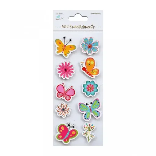 Imagen de Apliques Little Birdie Sticker adhesivo con glitter Mariposas y flores *10 piezas