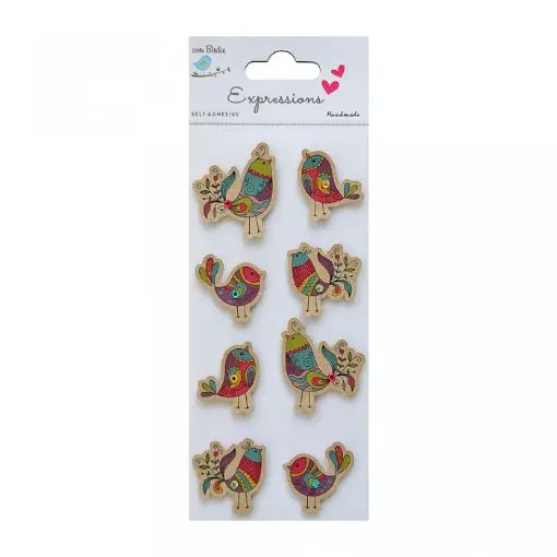Imagen de Apliques Little Birdie adhesivos pajaritos decorativos en carton kraft con centro gema *8 unidades