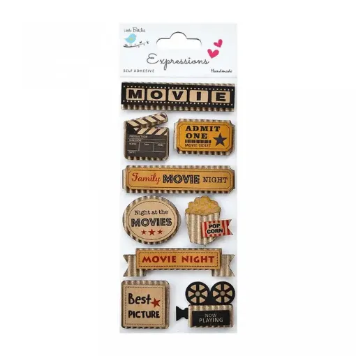 Imagen de Apliques Little Birdie Etiquetas de carton corrugado "Movie Night" *9 piezas
