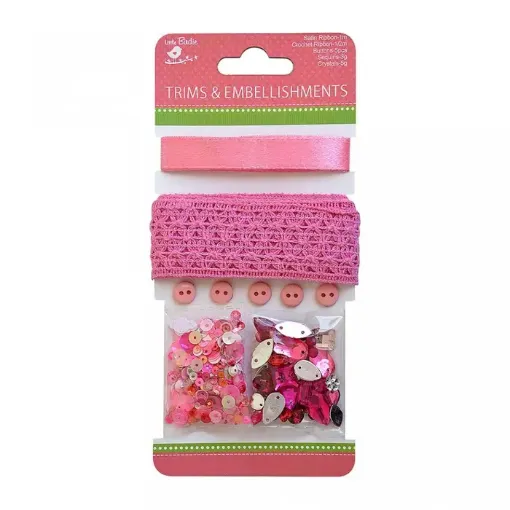 Imagen de Set de Cinta, puntilla, botones, cristales "Little Birdie" color rosado