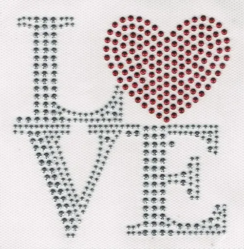 Imagen de Apliques termoadhesivos LOVE con corazon de 11*11cms. plata con rojo