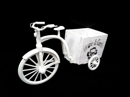 Imagen de Bicicleta de plastico blanca con cajon de madera blanco "Home & Garden" 26*17cms.