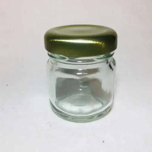Imagen de Frasco de vidrio cilindrico mini de 40ml de 4x5cms con tapa giro de metal