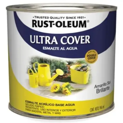 Imagen de Esmalte al agua RUST-OLEUM Ultra Cover Brochable lata de 0,946 lts. color Amarillo sol brillante