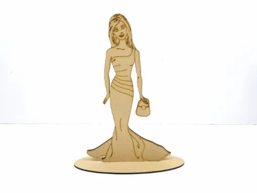 Imagen de Mujer con base de MDF corte laser dibujada con cartera de 11*20cms.