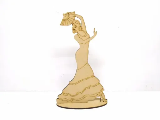 Imagen de Mujer con base de MDF corte laser bailarina con abanico de 11*20cms.