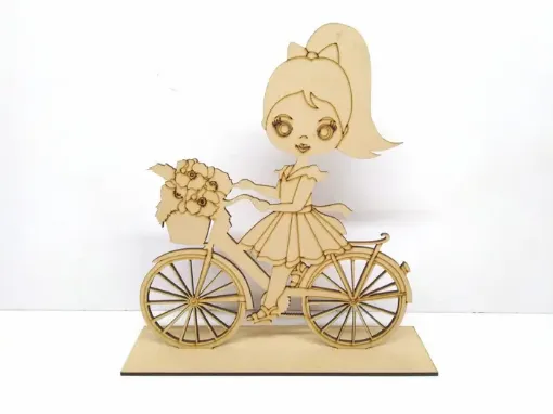 Imagen de Bicicleta con base de MDF corte laser chica nena de 22*25cms.