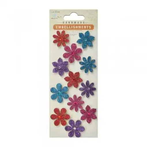 Imagen de Apliques Little Birdie flores de 2.5cms con glitter y centro gema *12 unidades