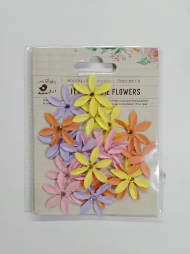 Imagen de Apliques Little Birdie flores de 3cms. Con centro gema *20 piezas