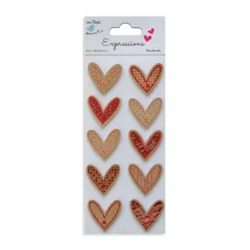 Imagen de Apliques Little Birdie adhesivos corazones kraft con brillo y aplique gema *10 piezas