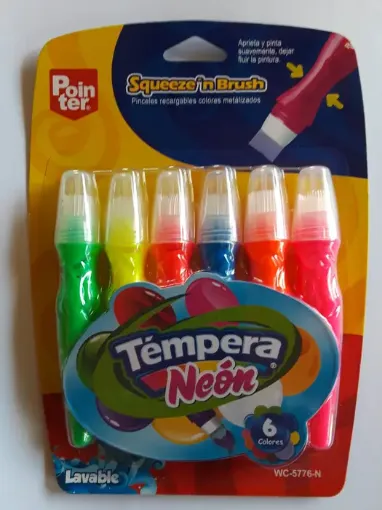 Imagen de Temperas neon pincel lavables y recargables POINTER en set de 6 colores