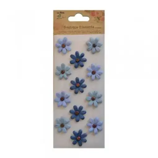 Imagen de Apliques Little Birdie florcitas de 2.5cms. azules con centro de coco *12 unidades