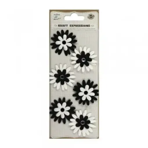 Imagen de Apliques Little Birdie flores de 4cms. combinadas negro y blanco *6 unidades