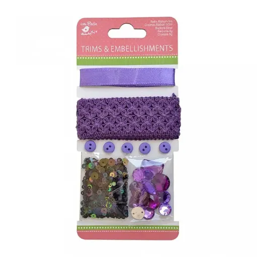 Imagen de Set de Cinta, puntilla, botones, cristales "Little Birdie" color purpura