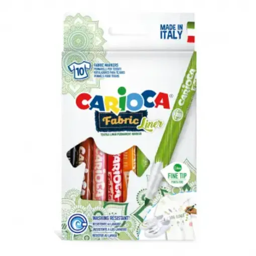 Imagen de Marcadores "CARIOCA" para tela Fabric Liner Punta fina de 2.6mms en caja de 10 colores
