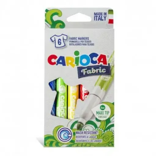 Imagen de Marcadores "CARIOCA" para tela Fabric punta Maxi gruesa de 6mms. Caja 6 colores