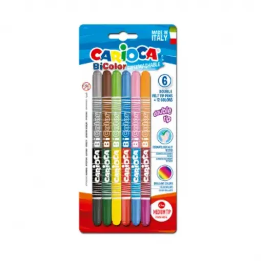 Imagen de Marcadores finos "CARIOCA" BiColor Blister x 6 marcadores de 12 colores
