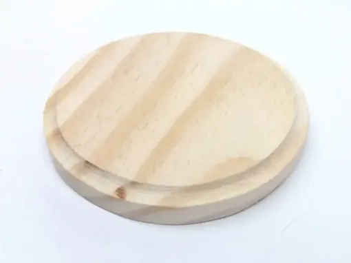 Imagen de Peana base de madera de pino mediana de 15x15cms forma redonda con moldura