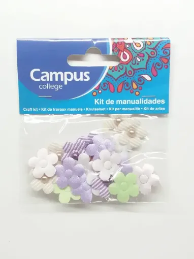 Imagen de Confetti "CAMPUS" flores de tela con perla de colores *20 unidades