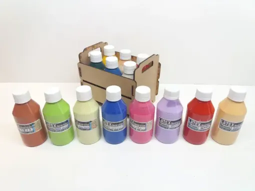 Imagen de Kit de 6  Pintura al agua decorativa con terminacion rustica 200cc colores a eleccion en cajon de MDF