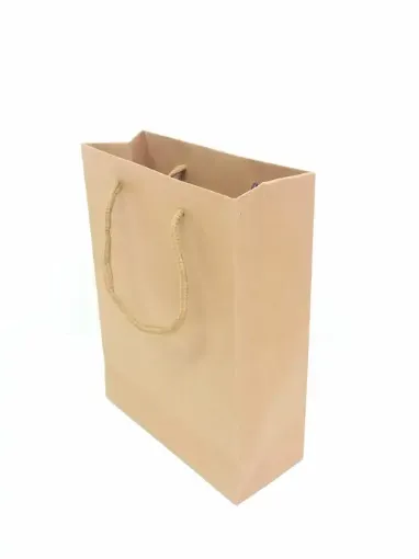 Imagen de Bolsa de papel kraft lisa marron Con asa cordon no.2 de 20x5x15cms por unidad