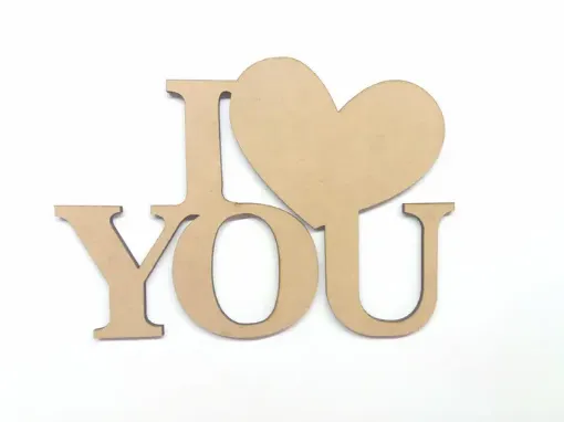 Imagen de Cartel de MDF corte laser Frase "I LOVE YOU" corazon de 17*12cms.