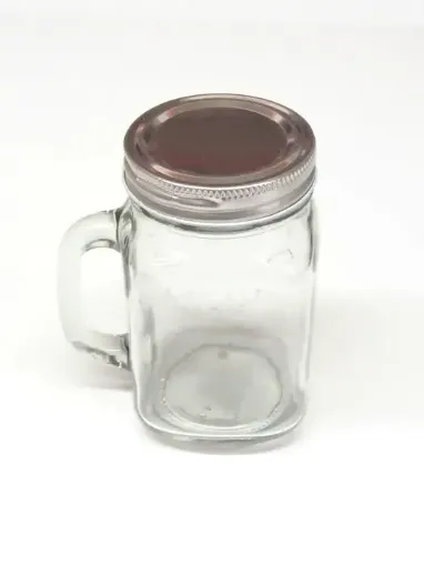 Imagen de Frasco tipo jarro con asa de vidrio con tapa metalica 450ml.