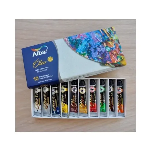 Imagen de Set de oleos en pomo profesionales ALBA de 18ml En caja de 10 colores