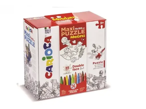 Imagen de Set Puzzle de 35 piezas en caja para pintar CARIOCA Maxi adventures 70*100cms. con 36 marcadores