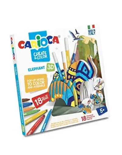 Imagen de Set infantil para colorear y construir CARIOCA CREATE&COLOR con 18 marcadores Portalapices Elefant