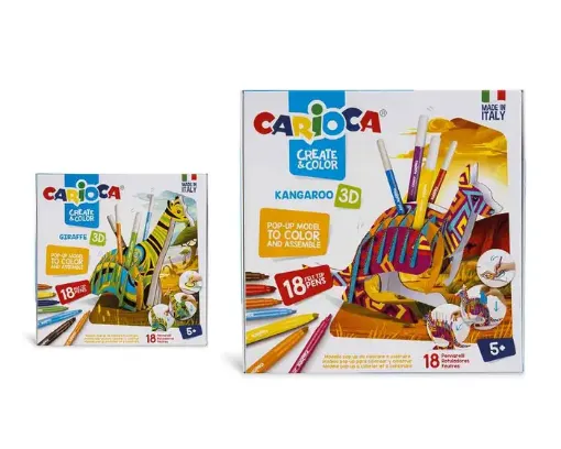 Imagen de Set infantil para colorear y construir CARIOCA CREATE & COLOR con 18 marcadores Portalapices Canguro