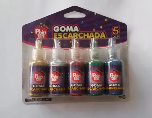 Imagen de Goma escarchada glitter con goma brillantina x5 colores "POINTER"