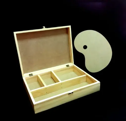Imagen de Caja para oleos con tapa de melaminico con 4 rep. paleta y broche