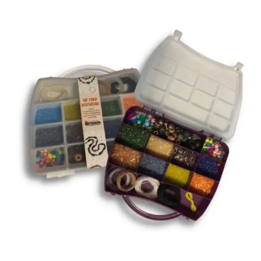 Imagen de Kit de bijouterie ideal para realizar pulseras y collares en practiva valija organizadora de plastico ArtiKids