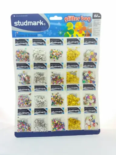 Imagen de Glitter bag "STURMARK"  20 sobres de 1,5grs. formas estrellas, lunas, corazones, soles y flores