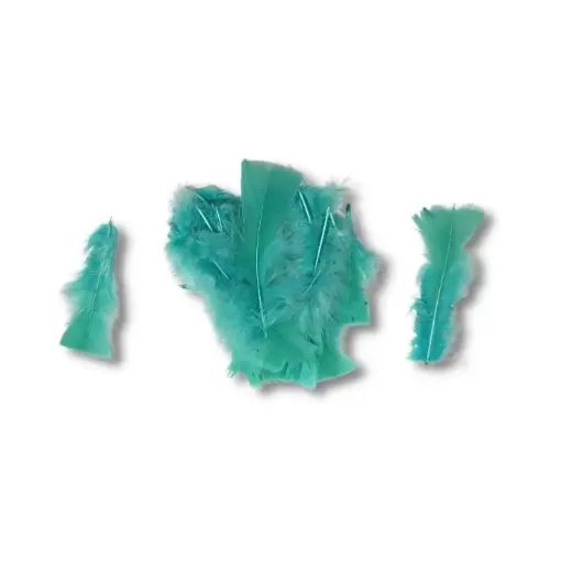 Imagen de Plumas de pavo de 7 a 17cms en paquete de 5grs x30 unidades aprox Color Verde agua Calipso