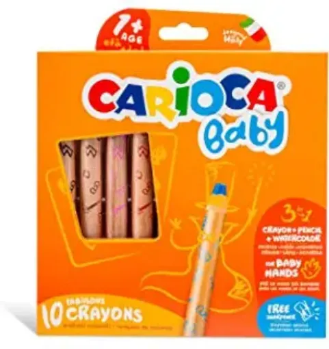 Imagen de Lapices Color para bebes "CARIOCA" Baby 3 en 1 lapiz, cera y acuarela set de 6 colores